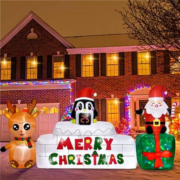 10.5 Ft Reindeer and Santa Inflatables with Rotating LED Lights - Picture 6 of 7